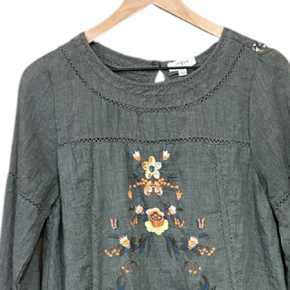 Umgee Women's Bohemian Embroidered Long Sleeve Dress  Olive Size Small - Picture 6 of 9